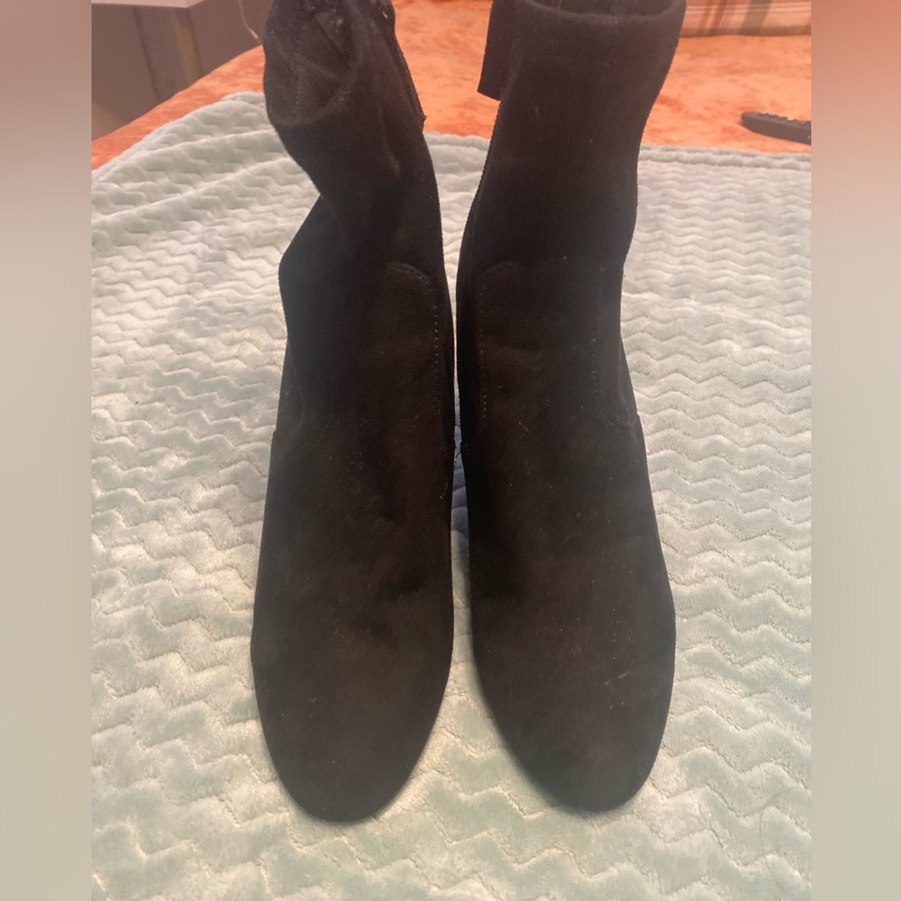 Black suede side zip booties